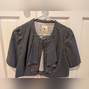 Elevenses Gray Blazer with Ruffled Open Front